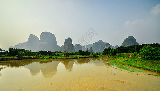 阳久桂林的李河山地貌农村山脉面纱地形编队观光岩溶反射支撑水路图片