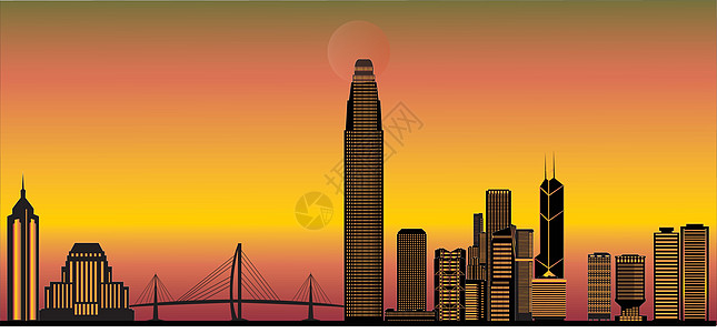 香港天线景观黑色场景地平线反射插图建筑学白色城市天际图片