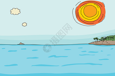 热带海洋插图太阳海岸手绘阳光写意海岸线图片