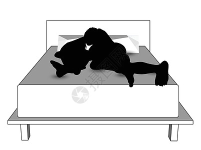 一对睡在床上的男男女女的背影夫妻艺术黑色枕头失眠房子男人睡眠矢量草图图片