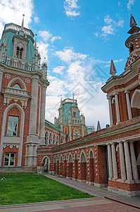 莫斯科沙里西诺皇宫大厦塔台古董石头纪念碑艺术国王石方庄园窗户财产历史性图片