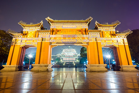 重庆千厮门大桥重庆大会堂大厅建筑纪念碑城市红色古董文化建筑学艺术背景