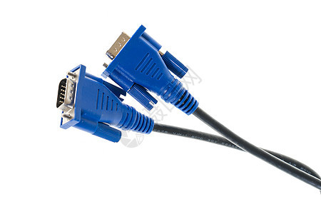 白孤立背景上的 vga 电缆插座别针连接器蓝色电脑白色视频黑色技术电子图片