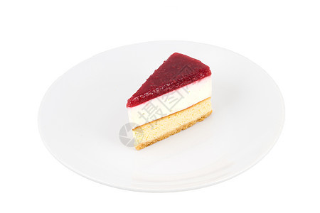 白背景草莓芝士蛋糕 孤立水果美食甜点食物糕点红色盘子餐厅白色图片