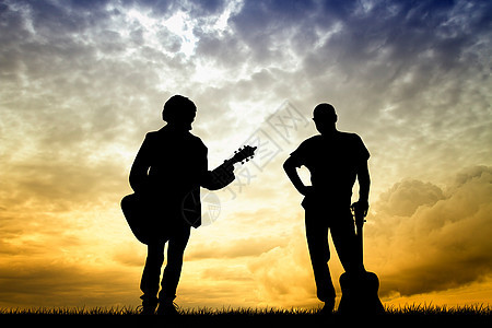 吉他手音乐家热情音乐黑色吉他声学节日男性插图日落图片