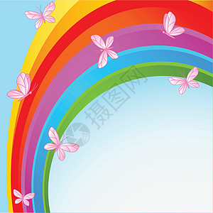 带蝴蝶的彩虹天空图片