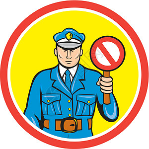 交通警察截停手讯号卡通执法警官圆圈卡通片艺术品男性插图男人图片