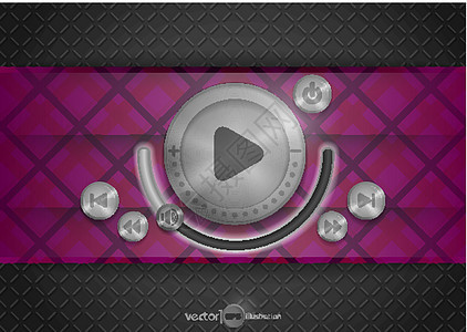 带有音乐按钮的抽象技术应用图标界面收音机条纹玩家时尚粉色金属活力运动正方形图片