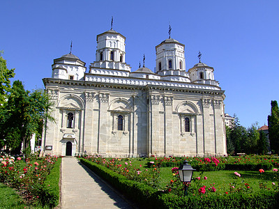 歌利亚修道院宗教花园教会地标玫瑰信仰天空旅行蓝色图片