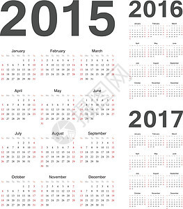 20152016年 20172017年欧洲病媒日历商业红色季节闰年时间办公室日程新年日记规划师图片