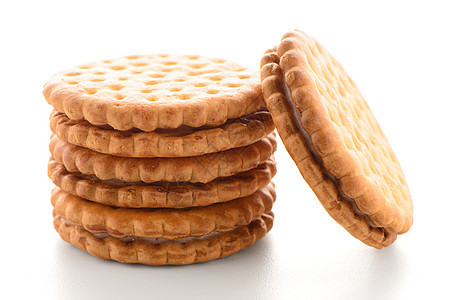 配香草填料的三明治饼干奶油可可馅饼早餐面包营养甜点饮食糕点蛋糕图片
