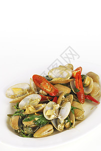 烤辣辣椒糊的炒蛤油炸餐厅搅拌盘子食物蔬菜红色蛤蜊海鲜洋葱图片