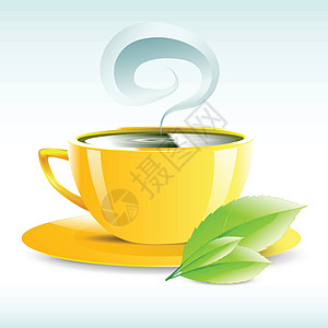 黄杯热茶一对热茶谷的矢量插图树叶厨房早餐玻璃液体咖啡店制品飞碟草本植物食物图片