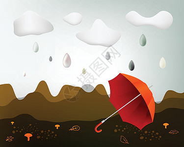 秋秋伞雨伞红色季节性下雨预防插图背景下雨天气象天空背景图片