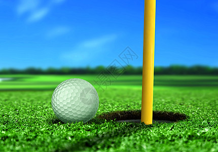 洞附近高尔夫球俱乐部竞赛白色旗帜推杆课程绿色场地娱乐游戏图片