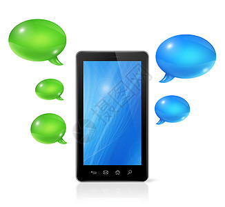 语音泡泡和移动电话平板电子讨论空格处插图演讲说话互联网网络商业图片