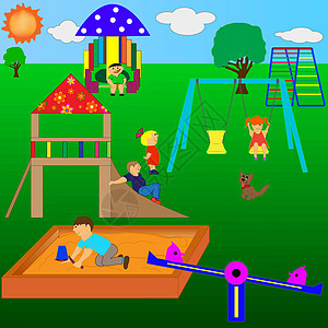 游戏场玩具天空幸福孩子们娱乐幼儿园跷跷板闲暇梯子童年图片