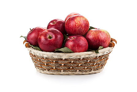 篮子里的很多苹果被隔绝青菜生活方式花园说谎果汁食物收成叶子水果白色图片