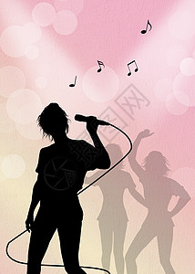 麦克风剪影演唱会中的歌手音乐会摇滚女士插图音乐麦克风青少年岩石唱歌乐趣背景