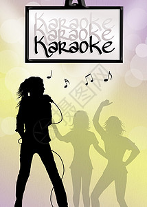 卡拉OK歌手乐趣女孩笔记青少年音乐唱歌插图女士工作室派对图片