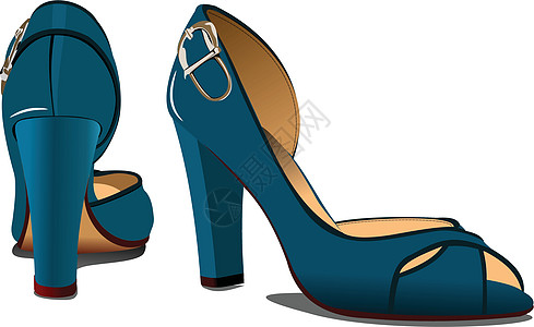 蓝时装女鞋 矢量插图图片