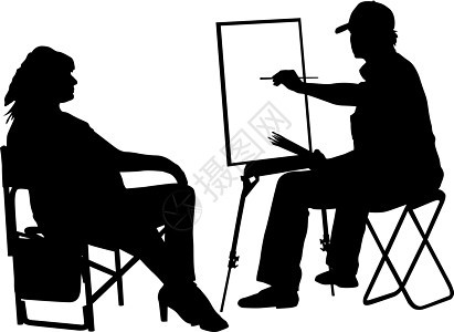 在白色插图上工作手势画家历史帆布调色板艺术刷子插画家帽子男性图片