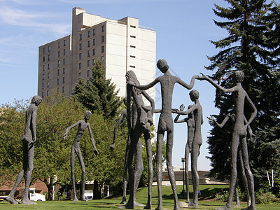 加拿大卡尔加里雕塑夸张社会雕刻建筑物生活晴天纪念碑纽带景观文明背景图片