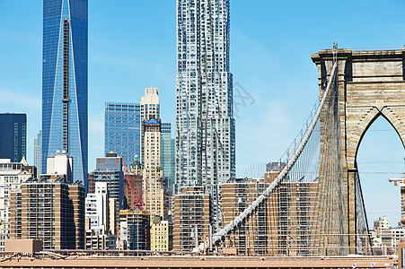 布鲁克林桥 下曼哈顿天线摩天大楼市中心景观城市金融旅行天空地标建筑建筑学图片