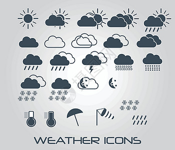 用于网络和移动矢量的一套气象图标季节部件太阳收藏下载软件月亮温度计星星天空图片
