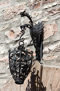 Assisi  旧街灯灯笼装饰古董历史金属手工蓝色路灯历史性照明图片