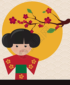 小可爱的日本艺妓 字符卡与文字的位置场景女孩女人装饰品艺术太阳光线樱花叶子插图和服图片
