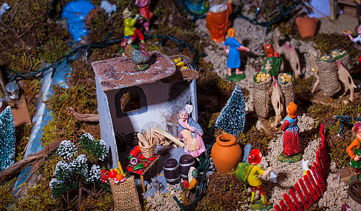 圣诞风景雕像派对传统房屋楷模宗教牧羊人预设背景图片