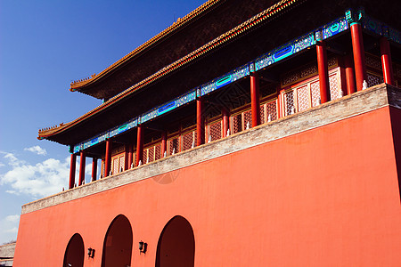 紫禁城生物雕塑蓝色木头贵族天空文化黄色栏杆培养背景图片