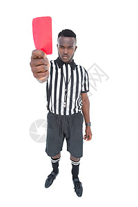显示红卡的严肃裁判男性运动力量黑色犯规体育惩罚权威足球红牌图片