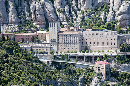 蒙特塞拉特修道院建筑学游客风景场景蓝色乡村爬坡绿色石头岩石图片