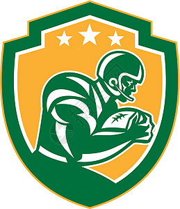 美国足球运动员跑环盾牌雷特罗艺术品插图橄榄球烤架波峰星星帽子跑步运动图片