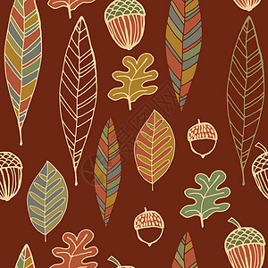 古老的抽象秋季无缝叶叶图案装饰品涂鸦墙纸植物蓝色装饰风格纺织品绘画曲线图片