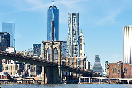布鲁克林桥 下曼哈顿天线市中心建筑学城市风景地标旅行金融天空建筑天际图片
