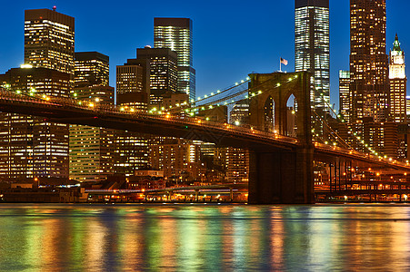 布鲁克林大桥 晚上有曼哈顿下层天线天际金融风景天空旅行摩天大楼景观建筑学城市建筑图片