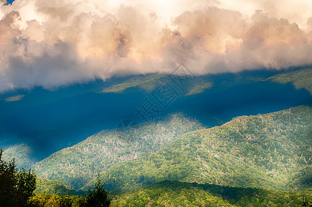 蓝海脊公园道景色山脉 俯视夏季地貌冒险国家远景丘陵视野阳光观光荒野旅行勘探图片