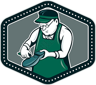 肖梅克科布勒盾牌卡通艺术品卡通片男人零售商插图男性工人皮匠波峰修理工图片