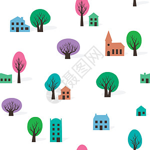 sprin 中树木和建筑物的无缝模式图片