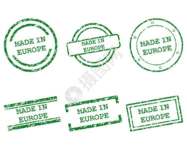 以欧洲邮票制成的欧洲邮票标签按钮橡皮墨水贴纸绿色打印海豹销售商业图片