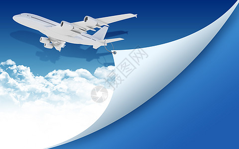 飞机拉扯纸的绳子边缘白色客机折叠绳索涡轮喷射衬垫蓝色运输翅膀图片