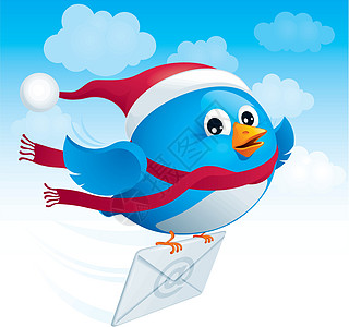 带信封的蓝飞鸟围巾计算机通讯鸽子邮政全球图标互联网蓝色卡通片图片