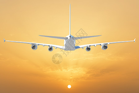 大白色飞机翅膀飞行光束地平线日落鸟瞰图客机天堂射线涡轮图片