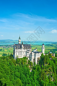 德国的纽施旺斯坦城堡蓝色建筑学大厦村庄地标森林国王建筑晴天堡垒图片