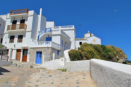 蓝色背景房子爱琴海高清图片