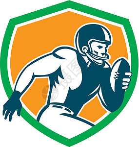 美国足球运动员跑环盾牌雷特罗橄榄球防御艺术品烤架插图运动帽子跑步波峰图片
