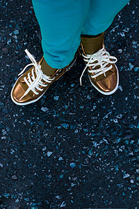 步行花边赤脚天线鞋类皮革帆布女士蓝色鞋带平台图片